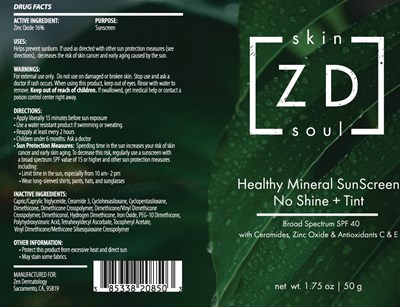 Package Label (Zen Derm Healthy Mineral Sunscreen No Shine Plus Tint 208)